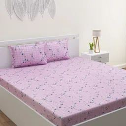 HOME AFFAIRS Mauve Floral 300 TC King Bedsheet with 2 Pillow Covers-image-64