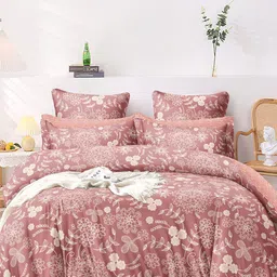 AEROHAVEN Premium Red & White Floral Cotton 300 TC King Bedsheet With 2 Pillow Covers-image-31