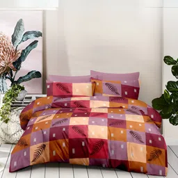 borato Red & Mauve Geometric Cotton 186 TC Queen Bedsheet with 2 Pillow Covers-image-13
