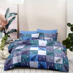 borato Saffron Blue & Navy Blue Geometric Cotton186 TC Queen Bedsheet with 2 Pillow Covers-image-72