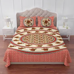 The Craft Monk Pink & Yellow King Bedsheet with 2 Pillow Covers-image-49