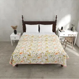 BED-SHEET.COM Yellow & White Cotton 150 GSM Double Bed Dohar & 2 Pillow Covers-picture-23