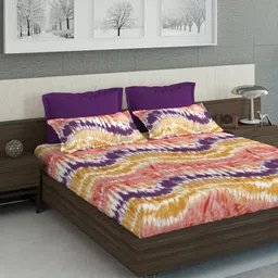 DDecor Orange & Purple 210 TC King Bedsheet with 4 Pillow Covers-image-78