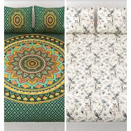 Runjhun Green & White Ethnic Motifs Cotton 2 King Bedsheet with 4 Pillow Covers-image-88