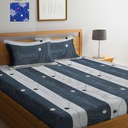 Arrabi Grey & Blue Geometric 300 TC 2 King Bedsheets with 4 Pillow Covers-10