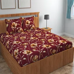 Aura Maroon & Brown Floral Microfiber 180 TC Queen Bedsheet Set 2.25 m x 2.30 m-image-44