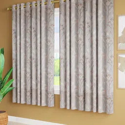 Just Home Blue & Brown 4 Pieces Printed Jacquard Room Darkening Window Curtains-17