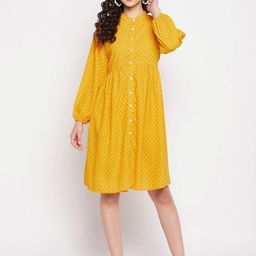 Ruhaans Yellow Ethnic A-Line Printed Dress-image-84