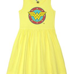 DC by Wear Your Mind Girls Yellow Wonder Woman Printed Pure Cotton Dress-image-52