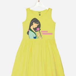 YK Disney Girls Yellow Disney Princess Mulan cotton Fit- flare Sleeveless Jersey Dress-picture-23