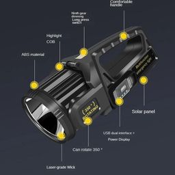 Abhsant Rotatable Most PowerfulRechargeable Power BankEmergency Hand Lamp LED Rechargeable Solar Searchlight Flashlight Solar Charging Portable Powerful LED Flashlight (AB-05) image 4