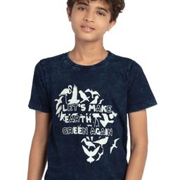 UNDER FOURTEEN ONLY Boys Navy Blue Printed T-shirt-image-74