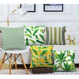 AEROHAVEN Yellow & White 5 Pieces Floral Square Cushion Covers-36
