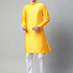 MANQ Woven Design Mandarin Collar Long Sleeve Straight Kurta-image-86