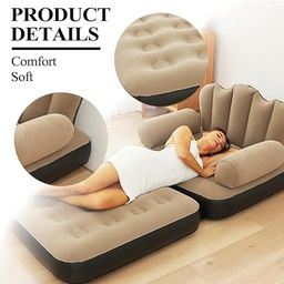 generic Compatable with Inflatable Couch - Double Layer 5 in 1 Inflatable Sofa Bed with Armrest - Inflatable Sofa Multifunctional Five in One Inflatable Bed Convenient Foldable Lounge Chair image 4