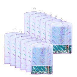 Kuber Industries Purple & Transparent 12 Pieces Printed Hanging Saree Cover Organizers-67