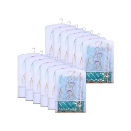 Kuber Industries Gold Toned & Transparent 12 Pieces Printed Hanging Saree Cover Organizers-74