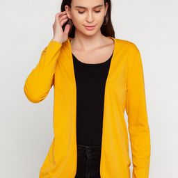Zink London Women Yellow Solid Pure Cotton Open Front Shrug-16