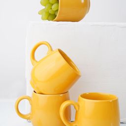 Folkstorys Yellow Set of 4 Solid Ceramic Glossy 200 ml Cups and Mugs-29