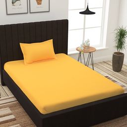 Story@home Yellow Solid 300 TC Cotton 1 Single Bedsheet with 1 Pillow Covers-image-92