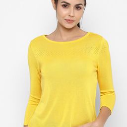 Allen Solly Woman Yellow Self Design Knitted Top-image-2