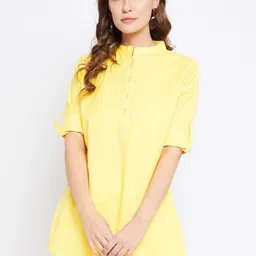 Bitterlime Women Yellow Mandarin Collar Pure Cotton Tunic-image-88