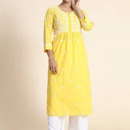 HOUSE OF KARI Women Cotton Floral Embroidered Thread Work Kurta-picture-46