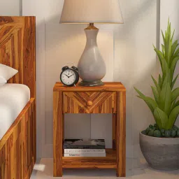 wakeup india Alpha Sheesham Wood Bedside Table In Light Honey Finish-picture-17