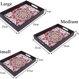 kuber industries Wooden Mandala Square Design Farmhouse Platter|Rectangular Shape,Set of 3(Brown) Tray image 4