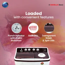 lloyd by havells 8 kg 1300 RPM, Soak Function, 3 Wash Programs, Swift Dry, Magic Filter Semi Automatic Top Load Maroon, White image 5