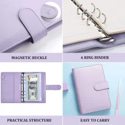 parspar A6 pure Leather File Folder Ring Binder Set with Envelopes Sheets Stickers Ruler Manual Multi Binder image 5