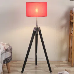 pristine interiors Red Cotton Shade Tripod Floor Lamp with Black Base-picture-6