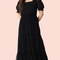 Women Fit and Flare Black Maxi/Full Length Dress-image-59