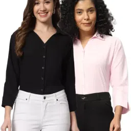 Women Regular Fit Solid Spread Collar Casual Shirt-image-1