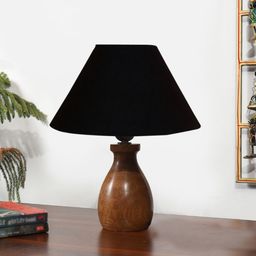 devansh Black Cotton Table Lamp With Wood Natural Base -26 For Bedroom, Living Room Table Lamp-picture-25