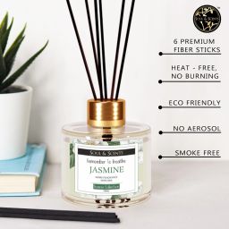 soul & scents Jasmine Diffuser Get 6 Fiber Stick Natural Fragrance & Smoke Less Room Freshener Diffuser Set image 2