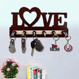 phirki studio Decorative Design LOVE Shape MDF Wooden Key Hanger Wall Decor Item, Wood Key Holder-picture-0