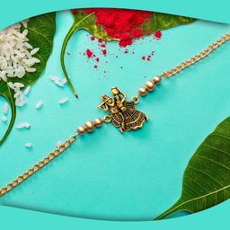 aadita Men Gold-Toned Radha-Krishna Charm Rakhi With Roli & Chawal-image-18