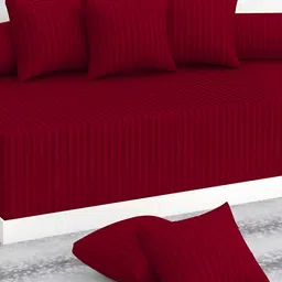 Bajo's Maroon 8 Pieces Striped Cotton Diwan Set-image-2