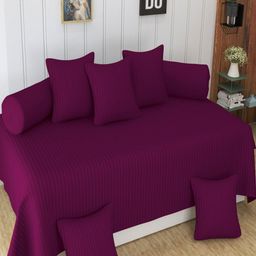 Homefab India 8 Pcs Purple Striped Satin Finished Cotton Diwan Set-53