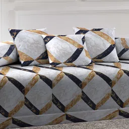 Arrabi Grey & Blue Set of 6 Geometric Print Diwan Set image 2