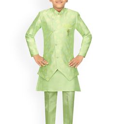 ahhaaaa Boys Fluorescent Green Self Design Silk Sherwani-picture-12