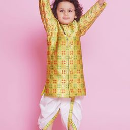 Little Bansi Embroidered Pure Cotton Sherwani Set-image-68