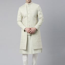 TheEthnic.Co Embroidered Mandarin Collar Sherwani Set-picture-31