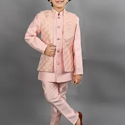 ahhaaaa Self-Design Mandarin Collar Sherwani Set-20