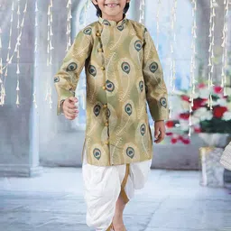 Little Bansi Boys Printed Pure Cotton Sherwani With Dhoti Pants-14