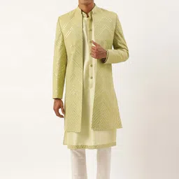 TheEthnic.Co Men Embroidered Mirror Work Sherwani Set-image-4