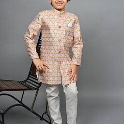 BAESD Boys Ethnic Motifs Printed Mandarin Collar Sherwani Set-11