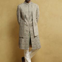 Soniya g Embroidered Open Sherwani In Coin Work Sherwani Set-picture-19