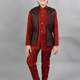 ahhaaaa Boys Self-Design Mandarin Collar Sherwani Set-16